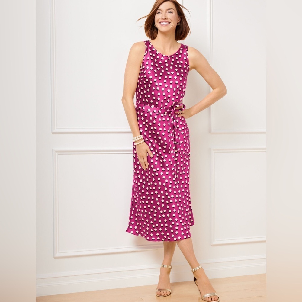 NWOT Talbots Pink Scattered Dot Asymmetrical Satin Dress Sz 6